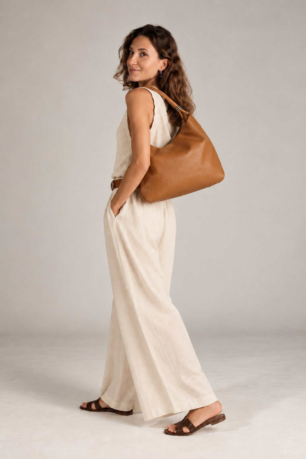 NORA Leather Top Handle Bag - Cognac