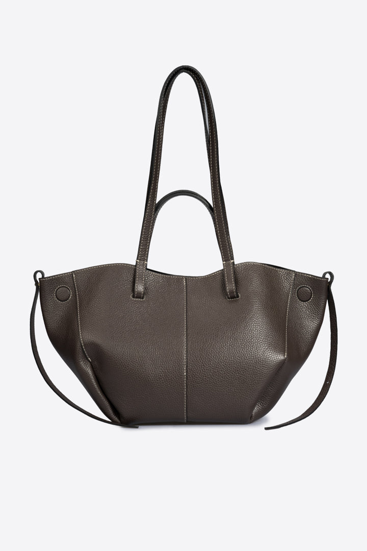 ODETTE Leather Top Handle Bag - Dark Brown
