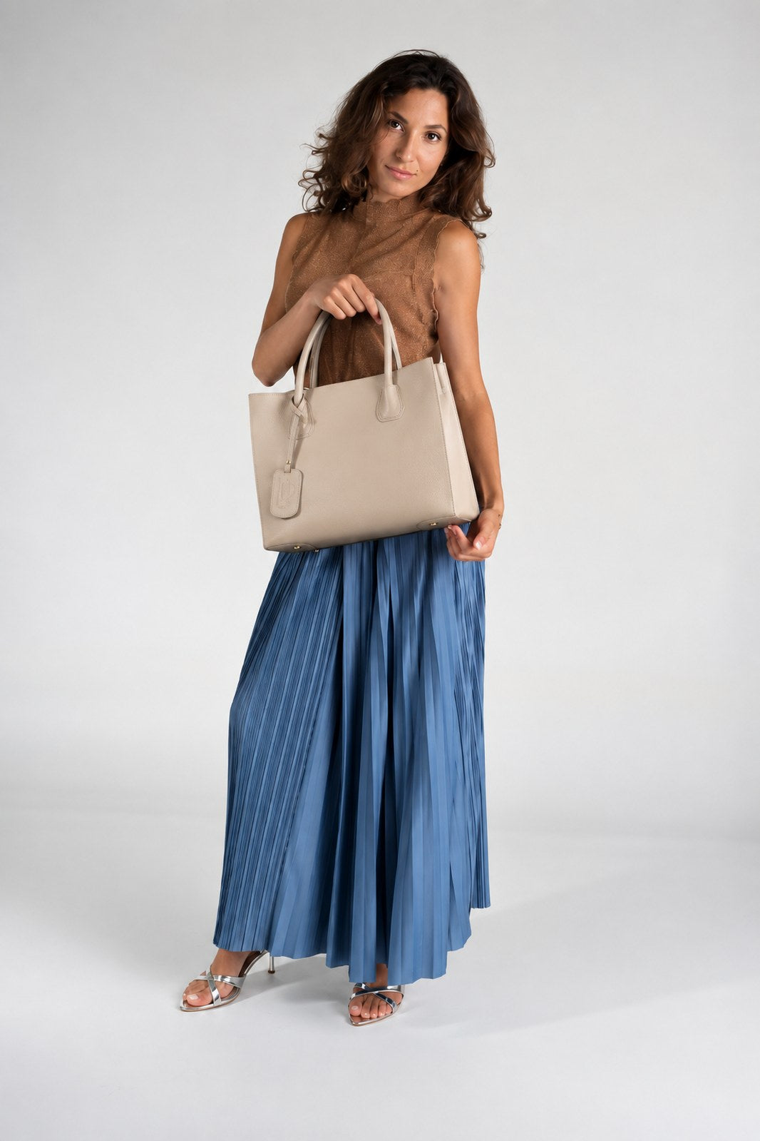 VANDA Leather Top Handle Bag - Taupe