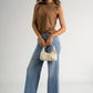 LYDIE Leather Top Handle Bag - Beige