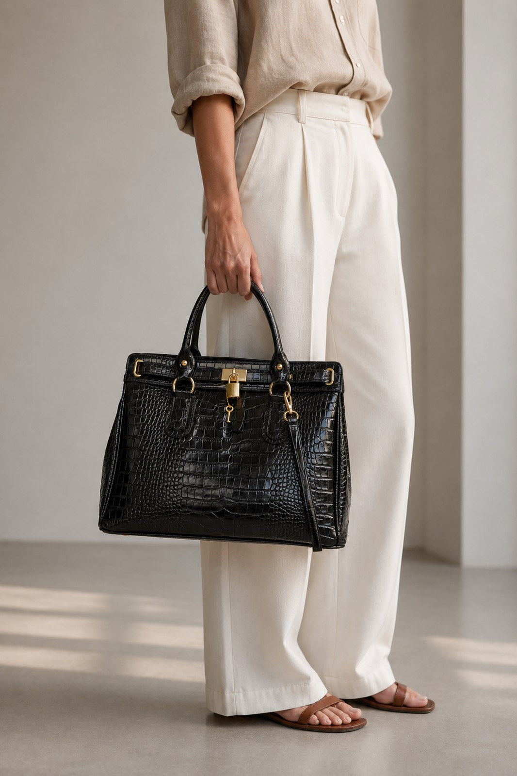 SAGE Leather Top Handle Bag - Black
