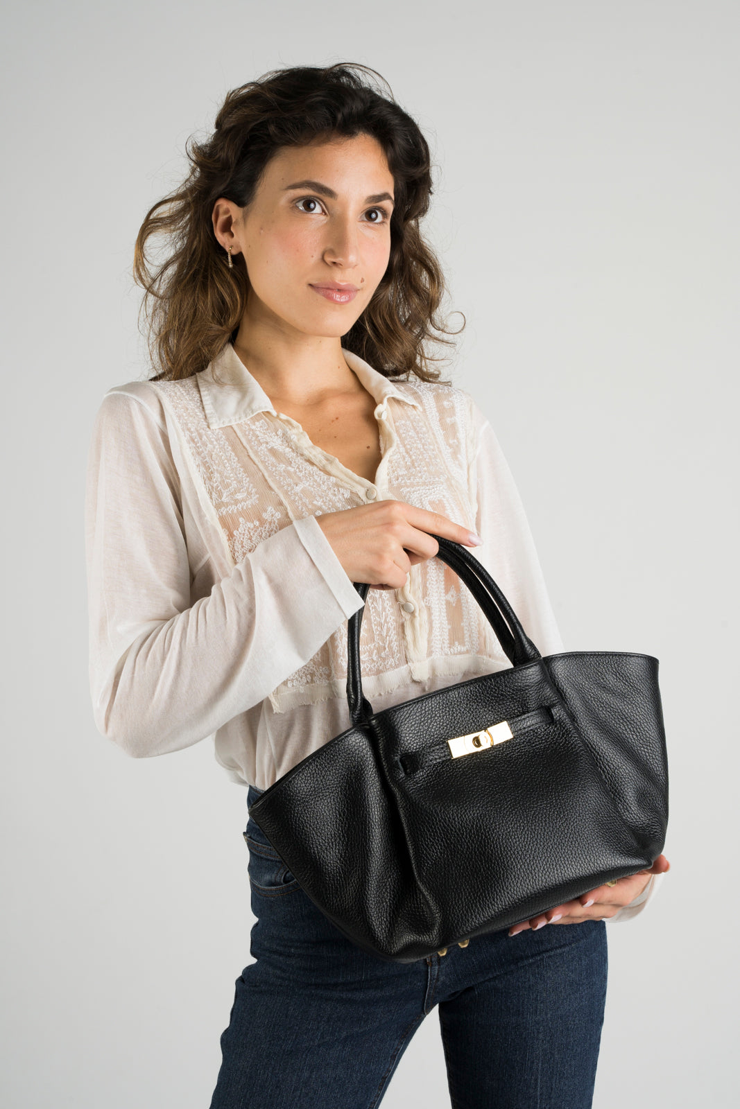 RYAN Leather Top Handle Bag - Black