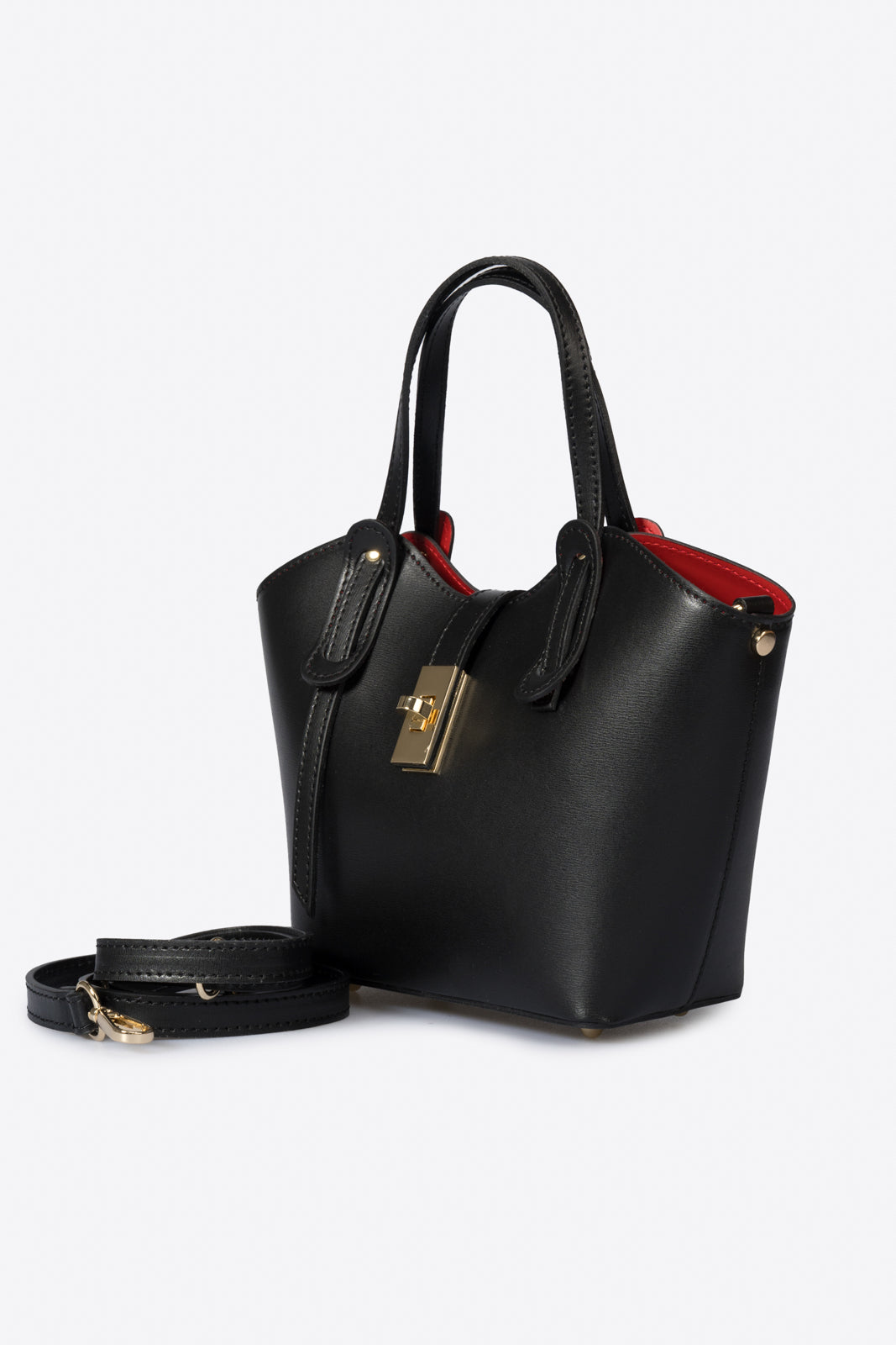MIRTA Leather Top Handle Bag - Black