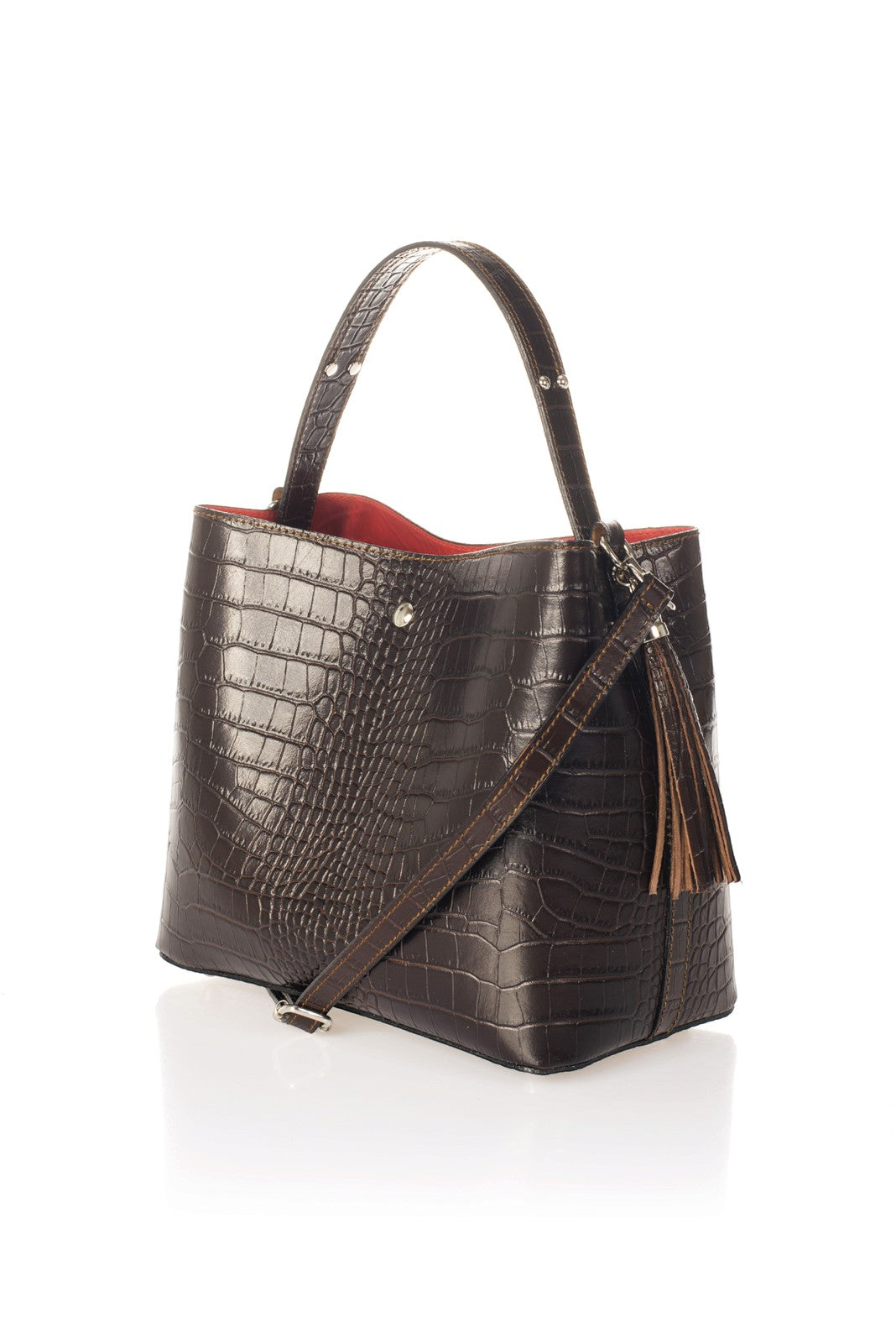 SCARLET Leather Top Handle Bag - Brown
