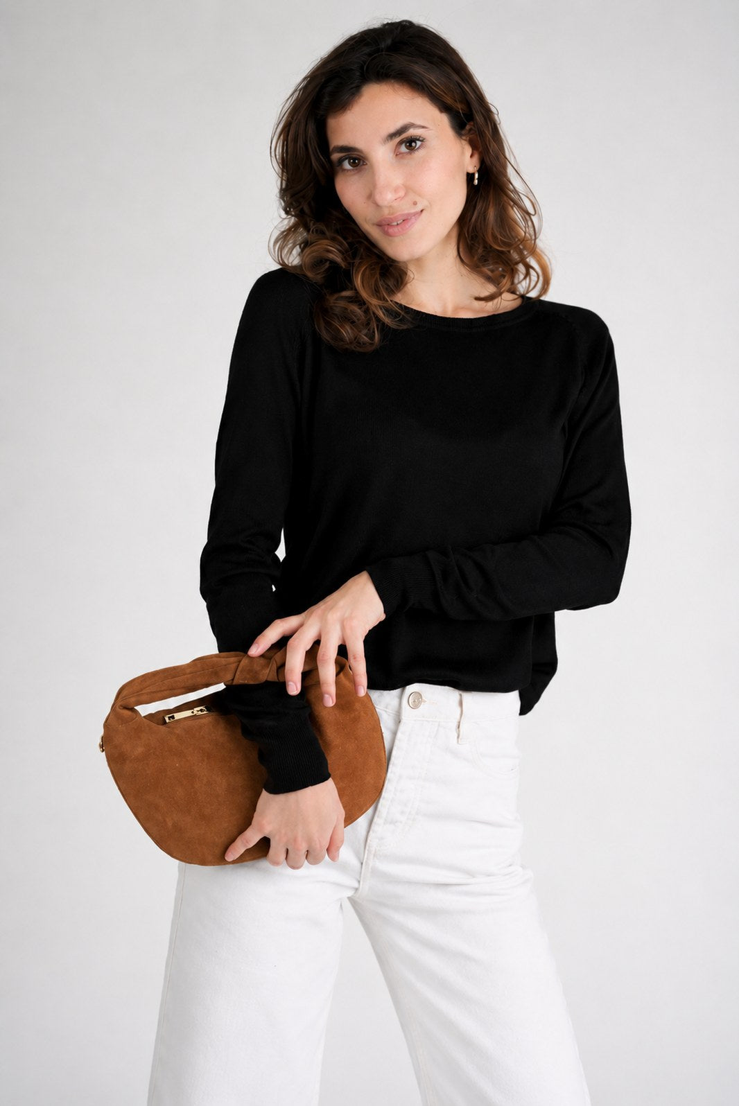 ISABELLE Leather Top Handle Bag - Cognac