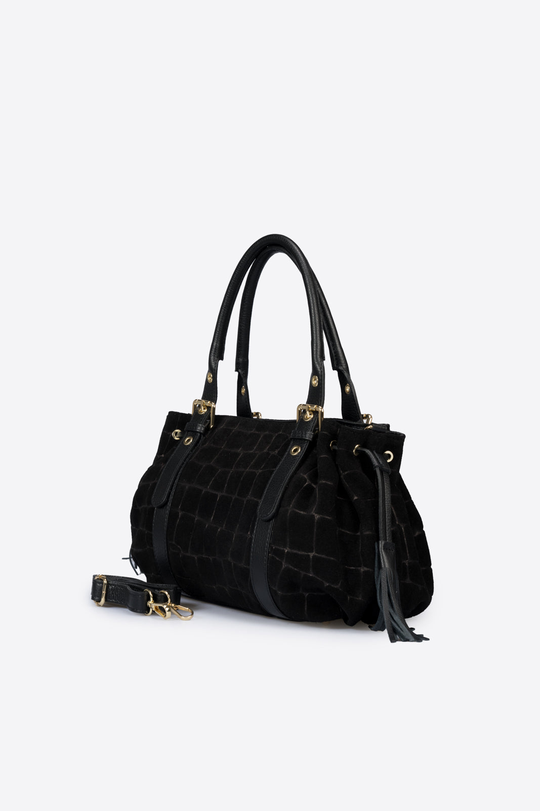 GWENDA Leather Top Handle Bag - Black