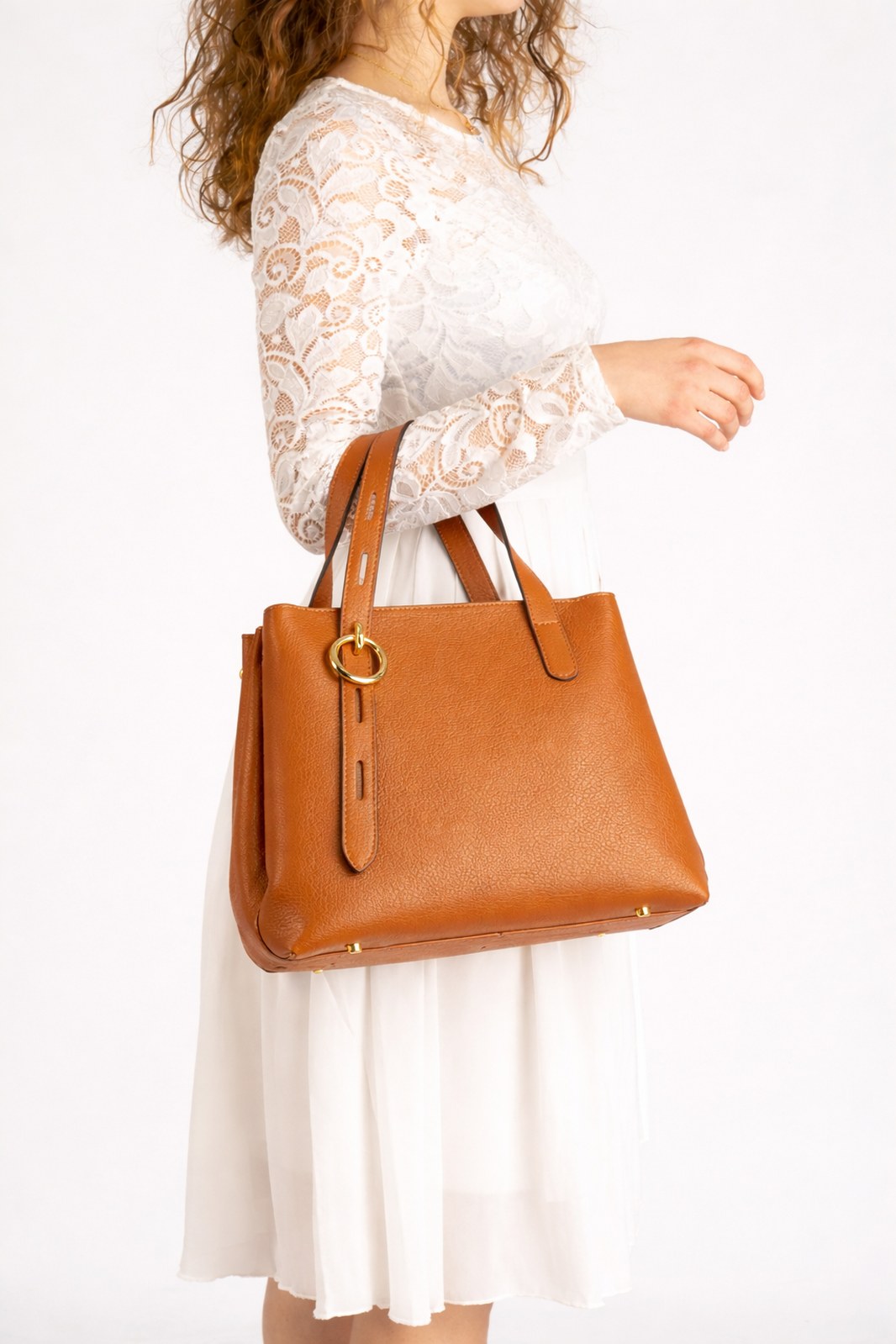 EMILY Leather Top Handle Bag - Cognac