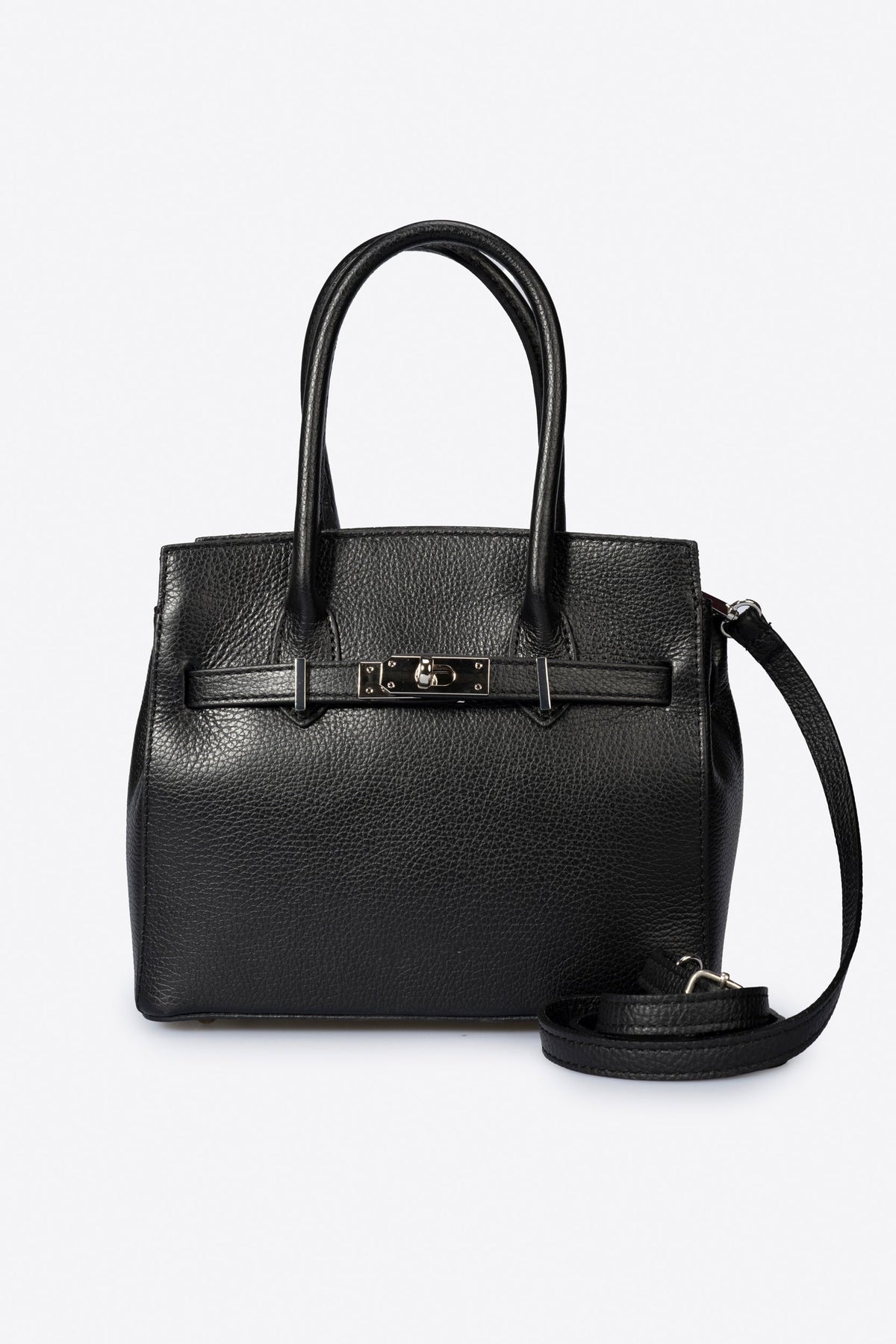 GRETA Leather Top Handle Bag - Black