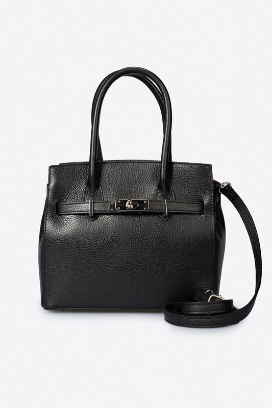 GRETA Leather Top Handle Bag - Black