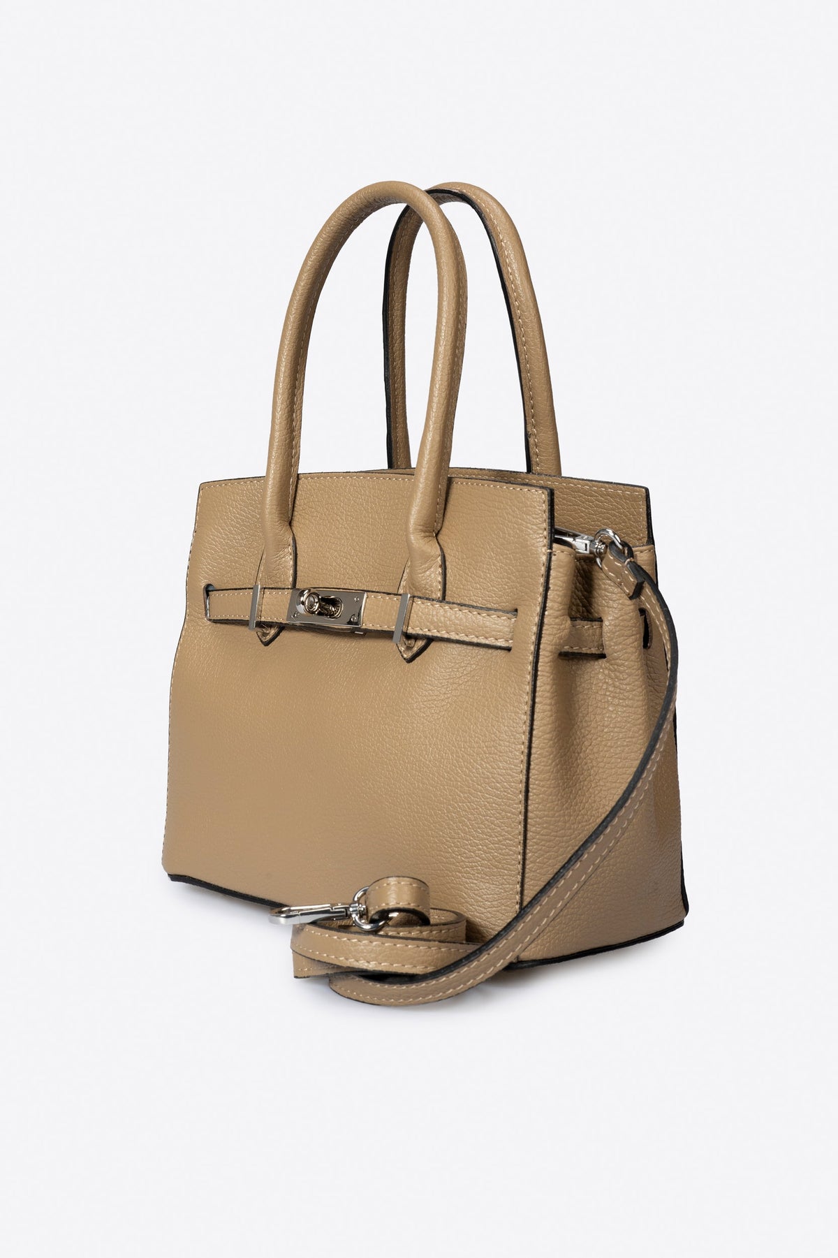 GRETA Leather Top Handle Bag - Taupe