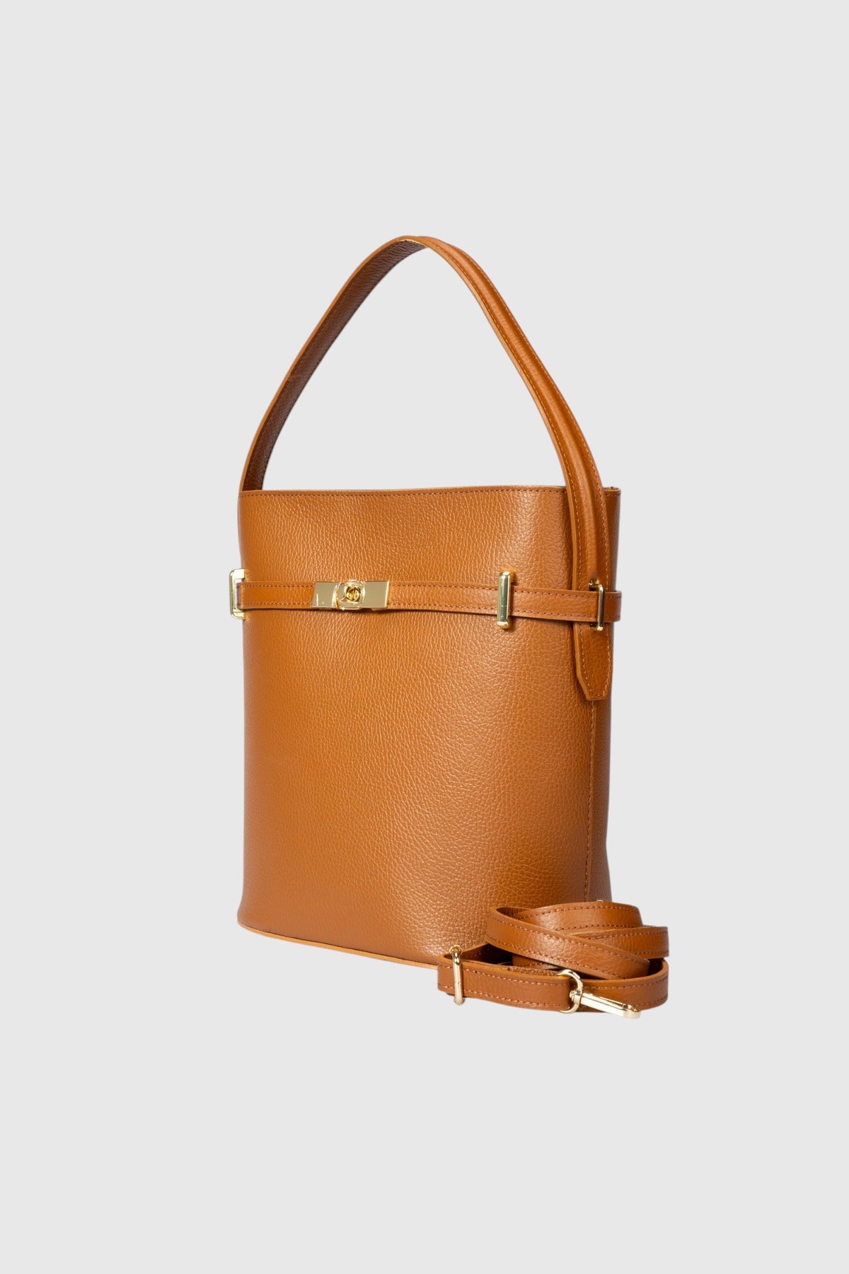 MYRTO Leather Top Handle Bag - Cognac