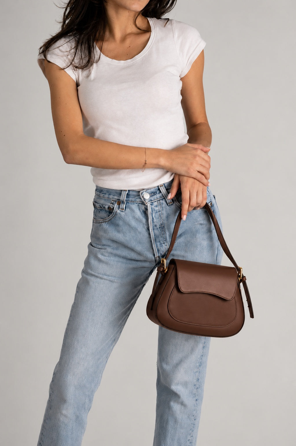 EDNA Leather Shoulder Bag - Brown