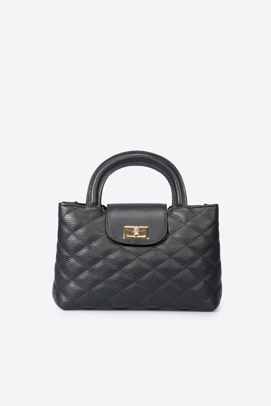 Leather Top Handle Bag 8043 - Black