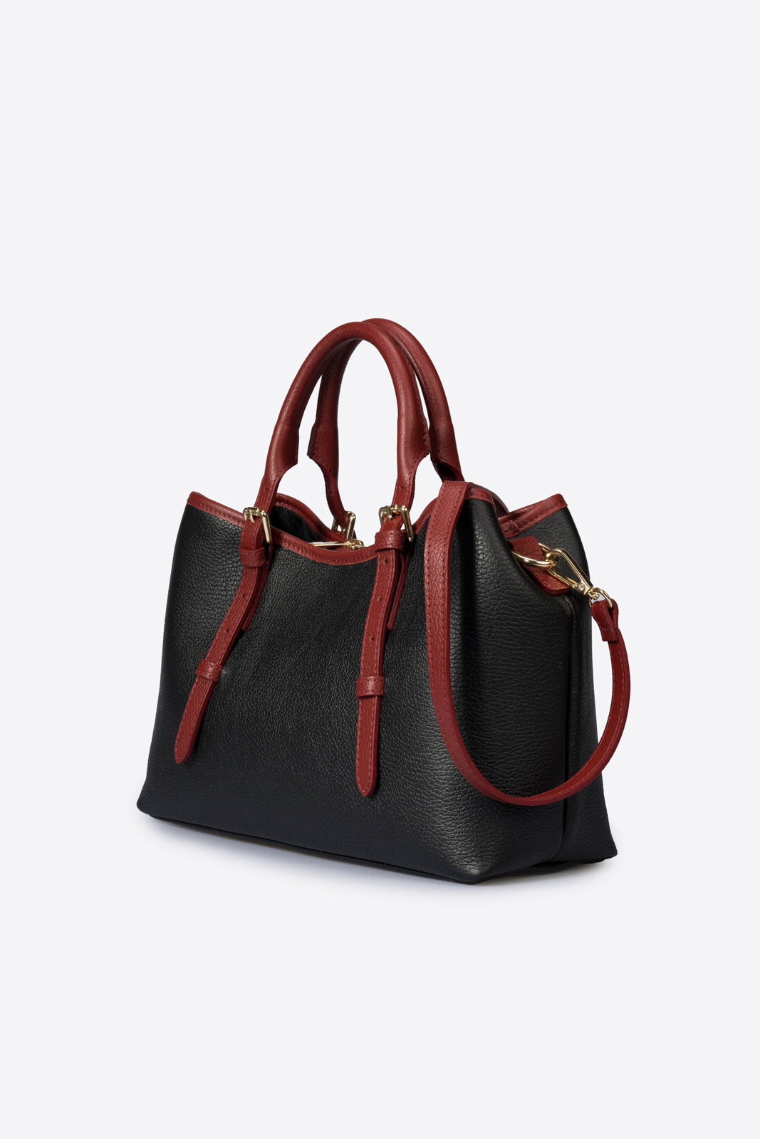 TESS Leather Top Handle Bag - Black+Bordo