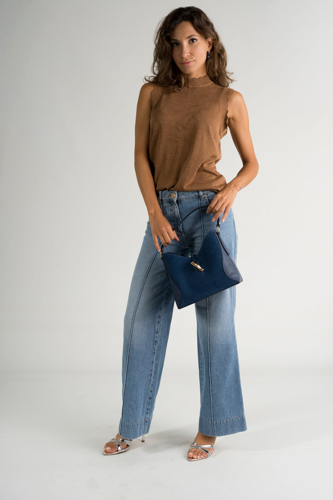 ROSELLA Leather Top Handle Bag - Blue