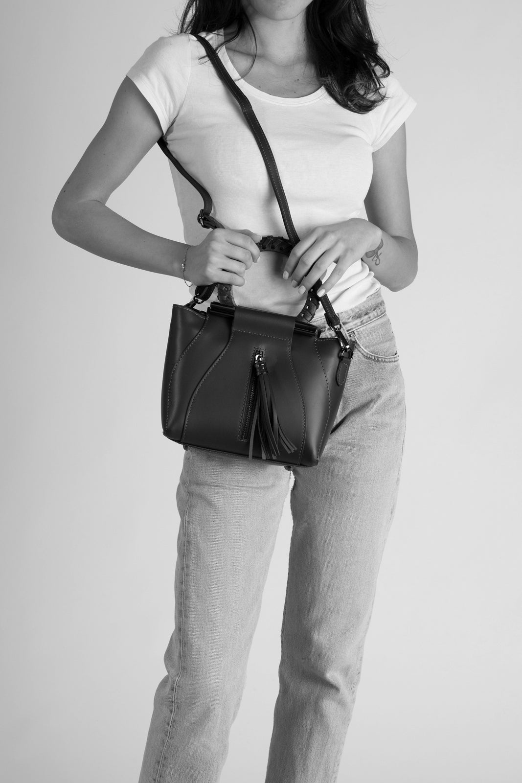 Leather Top Handle Bag 2257 - Taupe