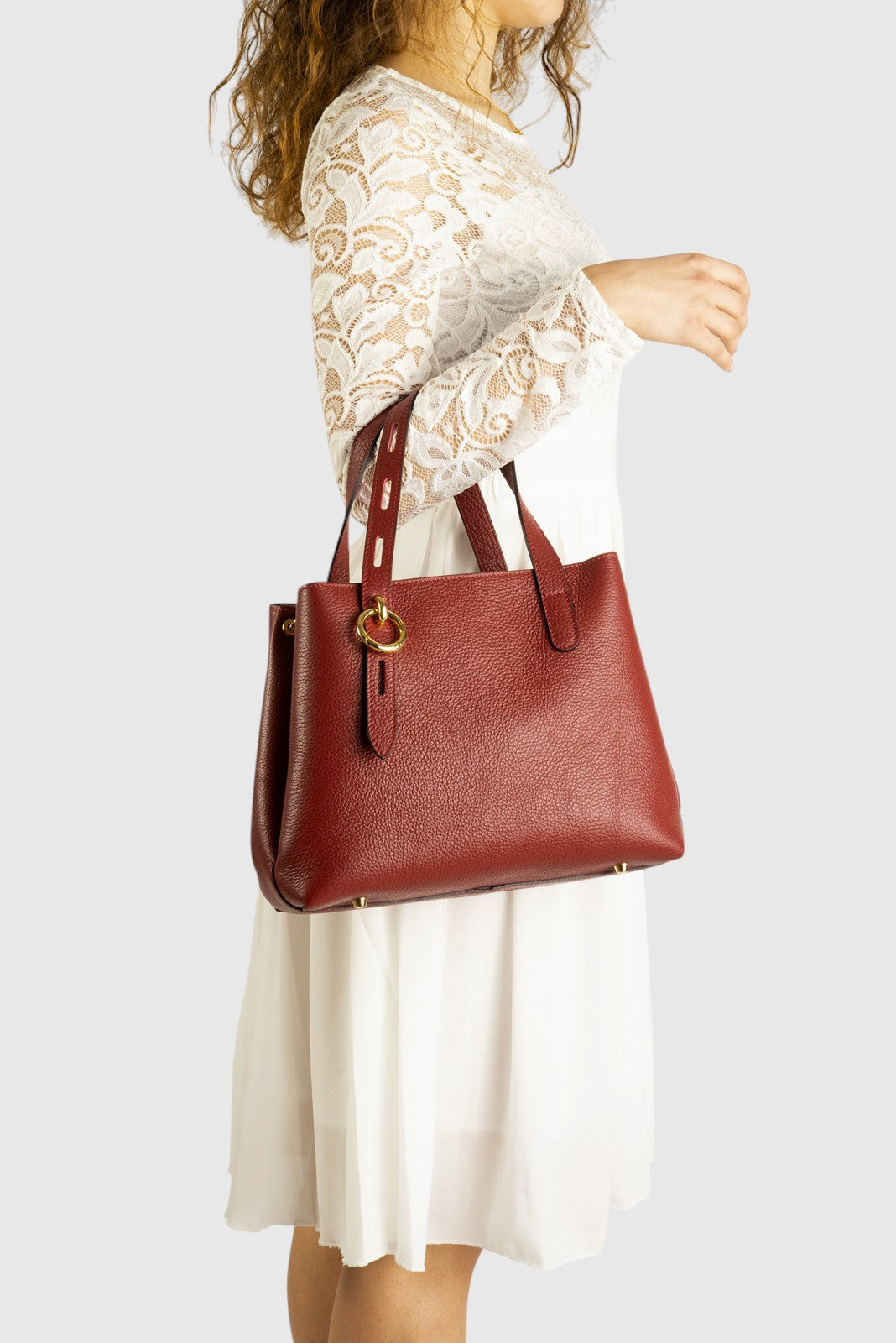 EMILY Leather Top Handle Bag - Bordo