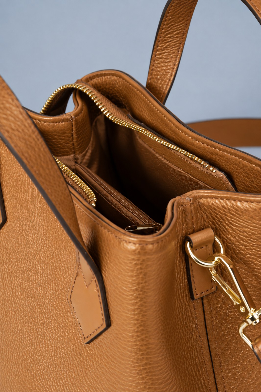 MINA Leather Top Handle Bag - Cognac