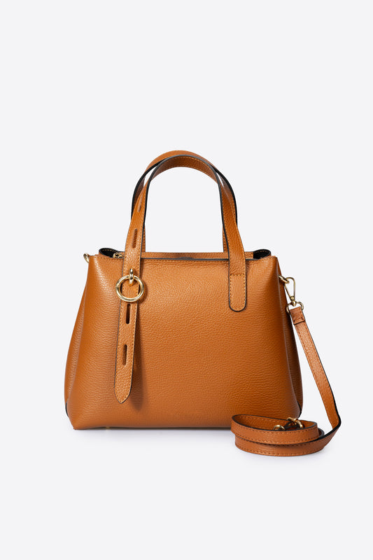 EMILY Leather Top Handle Bag - Cognac