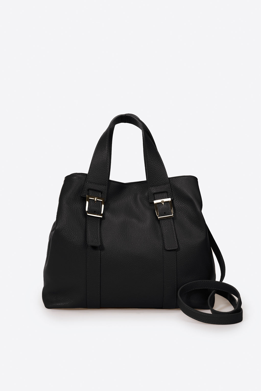 PIPER Leather Top Handle Bag - Black