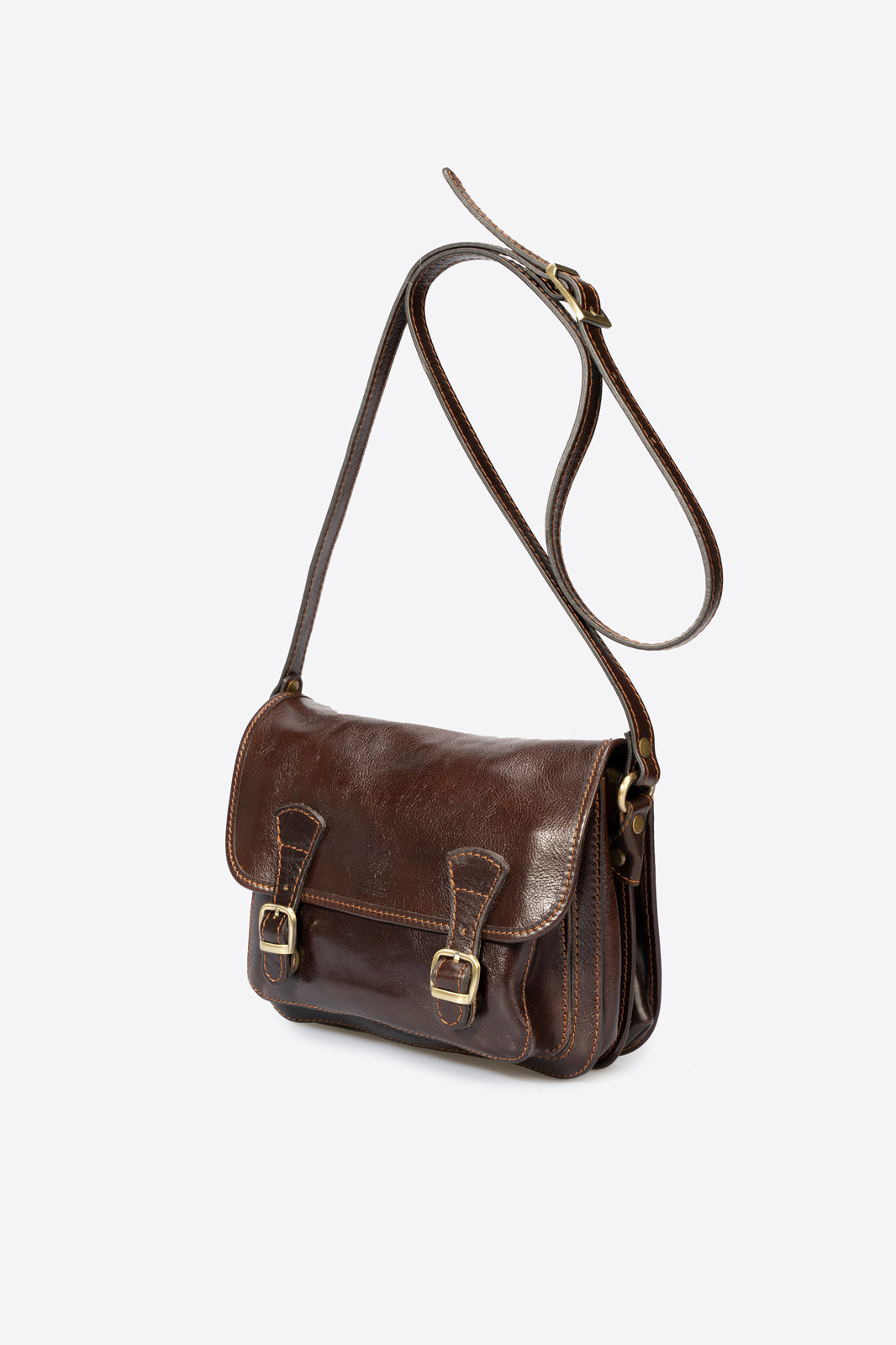 Leather Top Handle Bag 8037 - Dark Brown