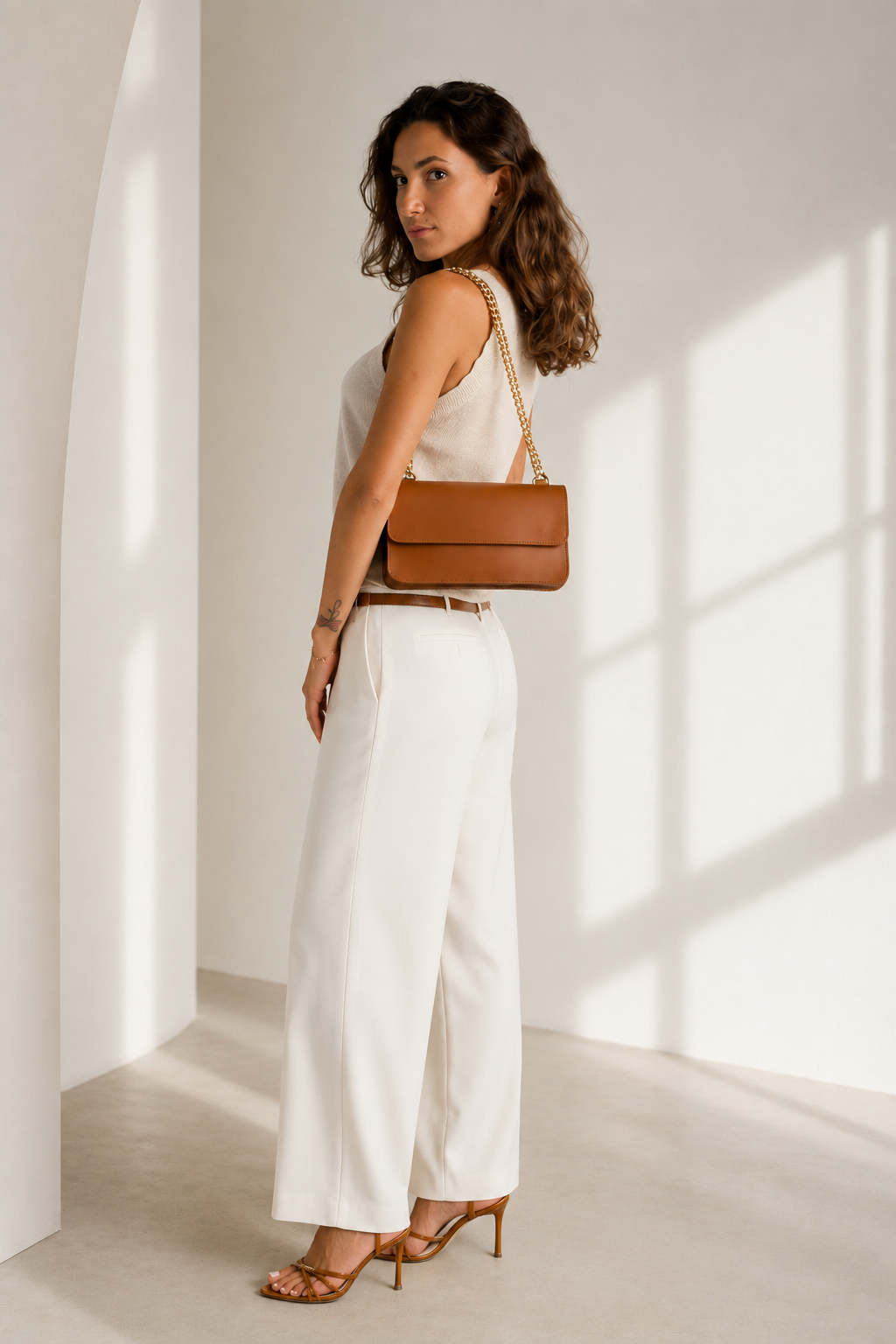 CALLIE Leather Crossbody Bag - Cognac