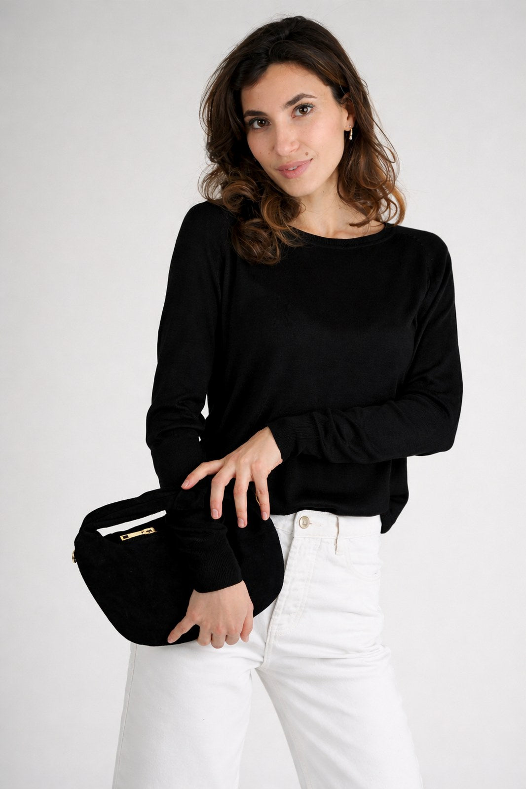 ISABELLE Leather Top Handle Bag - Black