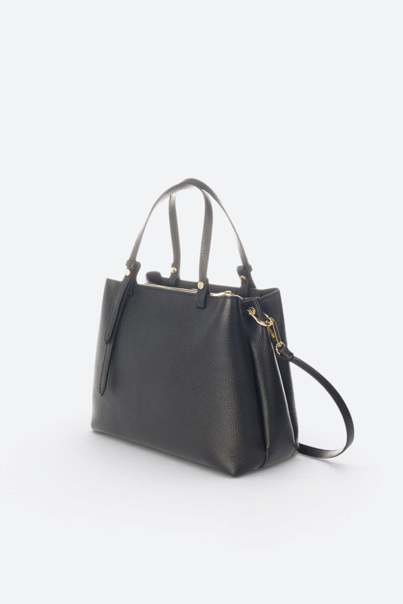 ORIETTA Leather Top Handle Bag - Black