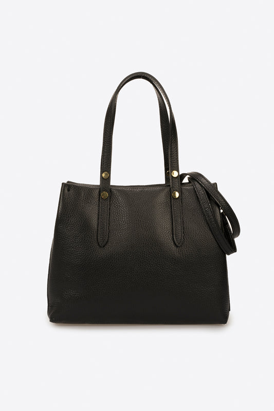 BIANCA Leather Top Handle Bag - Black