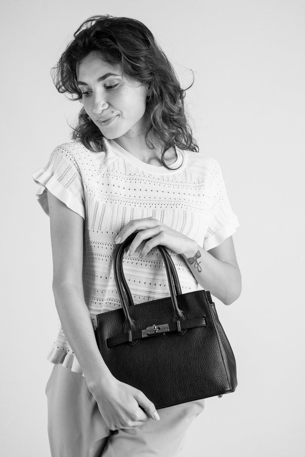 GRETA Leather Top Handle Bag - Blue