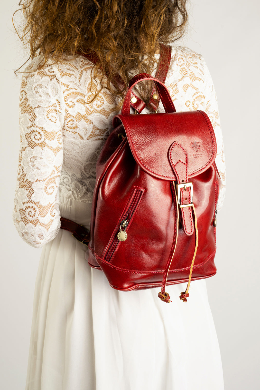 Leather Backpack 1018 - Red