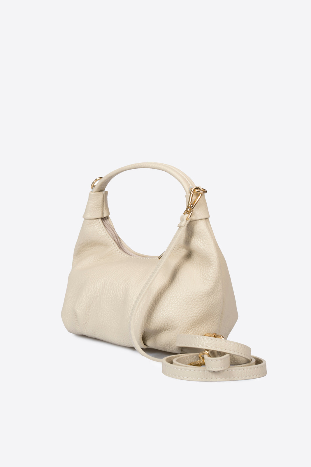 LYDIE Leather Top Handle Bag - Beige