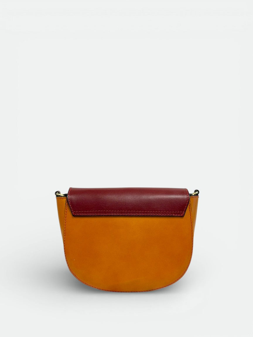 Leather Crossbody Bag 8058 - Cognac + Red