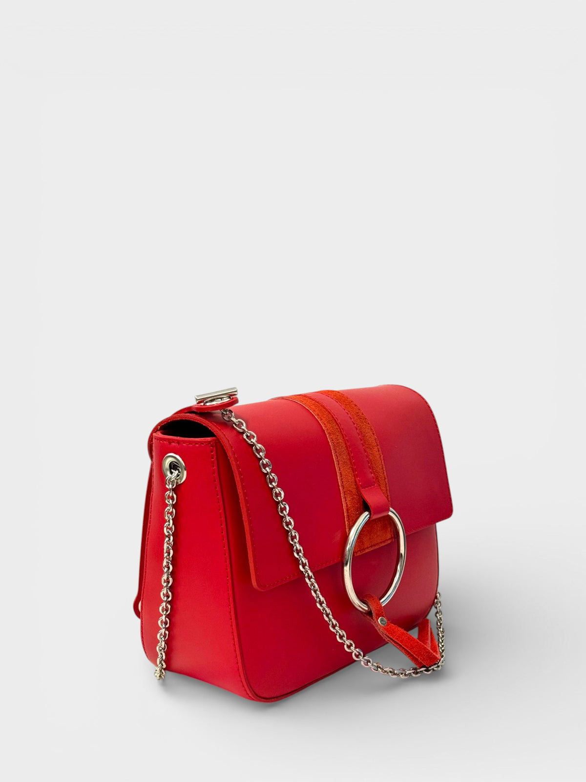 Leather Top Handle Bag 3521 - Red
