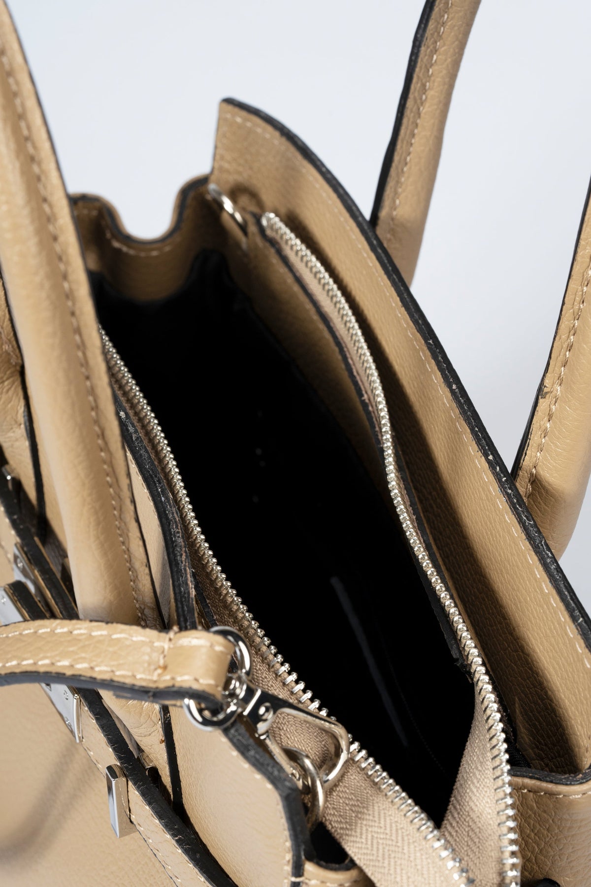 GRETA Leather Top Handle Bag - Taupe