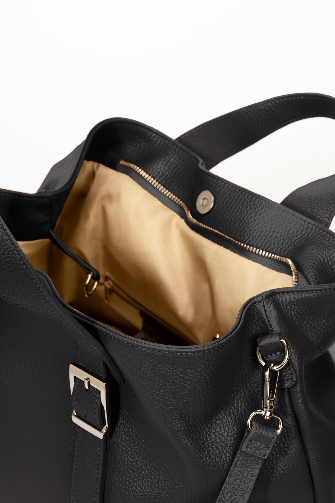 PIPER Leather Top Handle Bag - Black