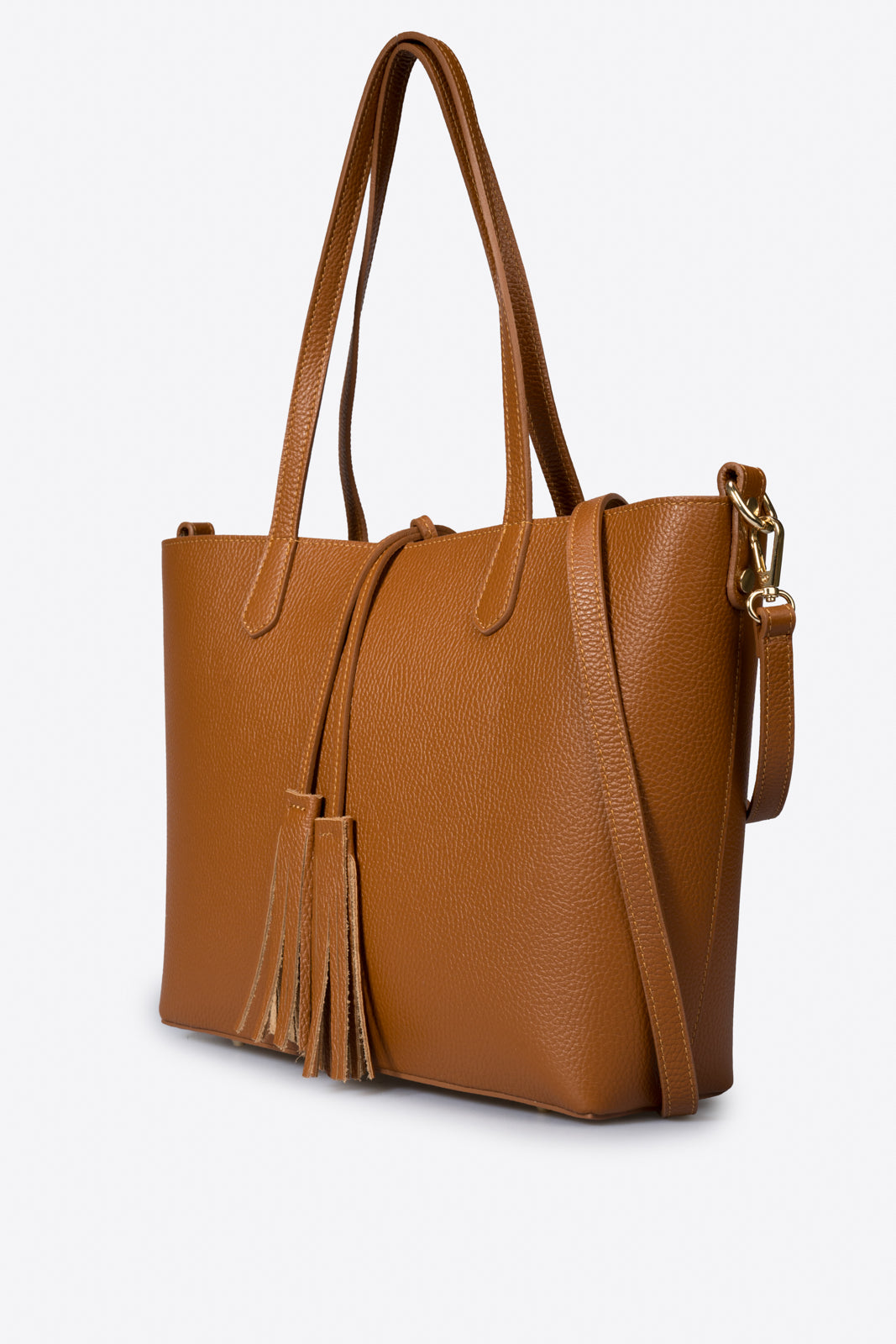 ROMY Leather Top Handle Bag - Cognac