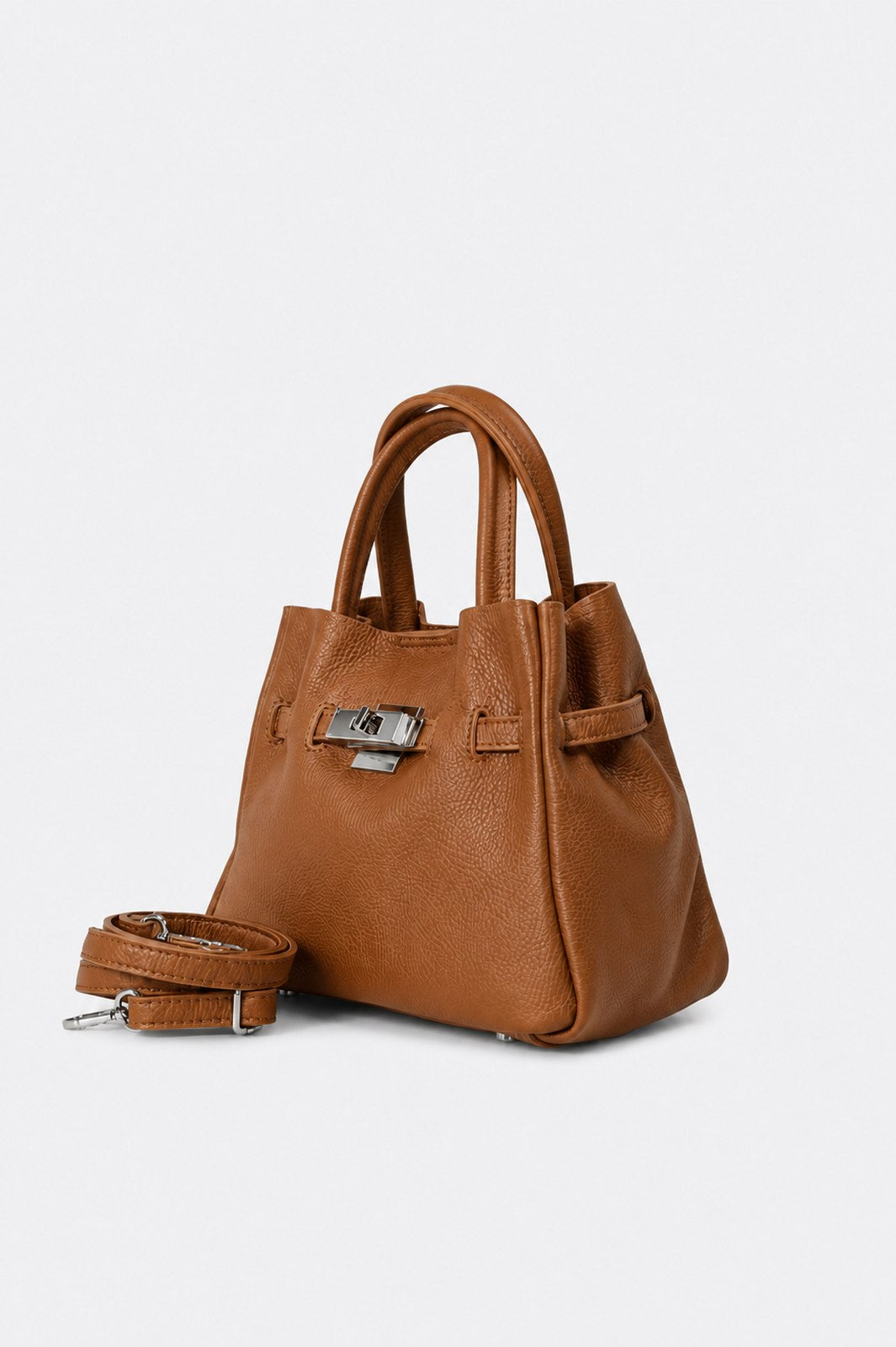 MIRANDA Leather Top Handle Bag - Cognac