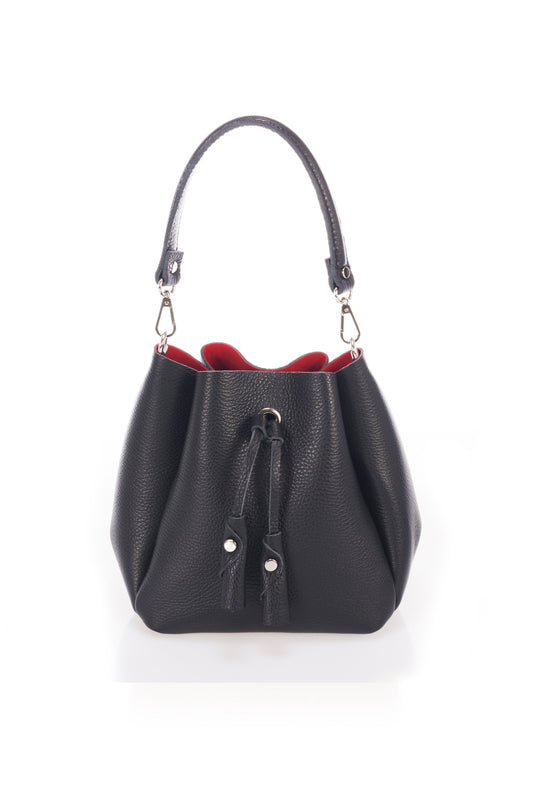 ELIZABETH Leather Bucket Bag - Black