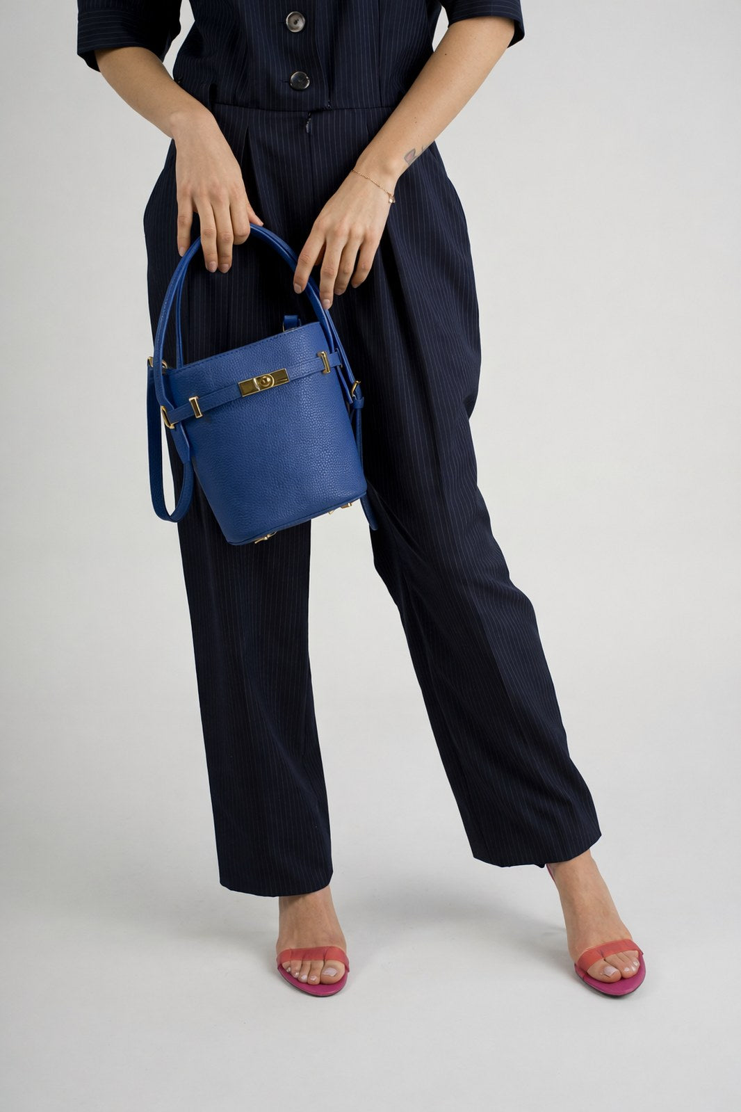 MYRTO Leather Top Handle Bag - Blue