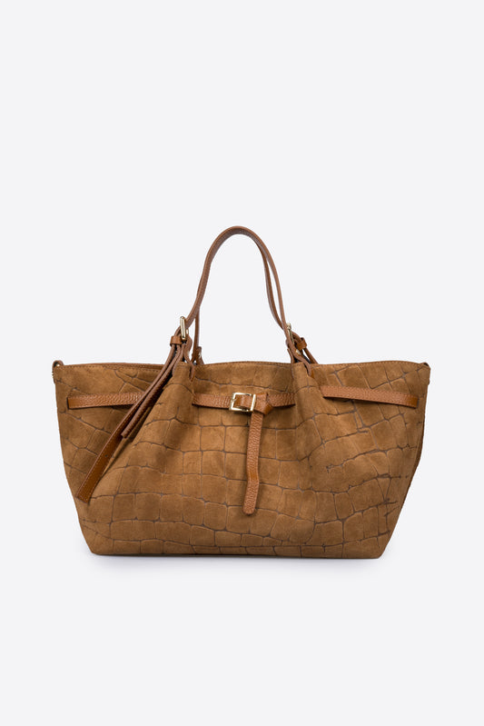 SOLENNE Leather Top Handle Bag - Cognac
