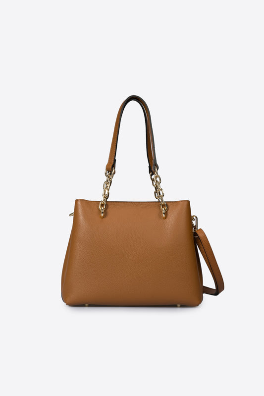 AURORA Leather Top Handle Bag - Cognac
