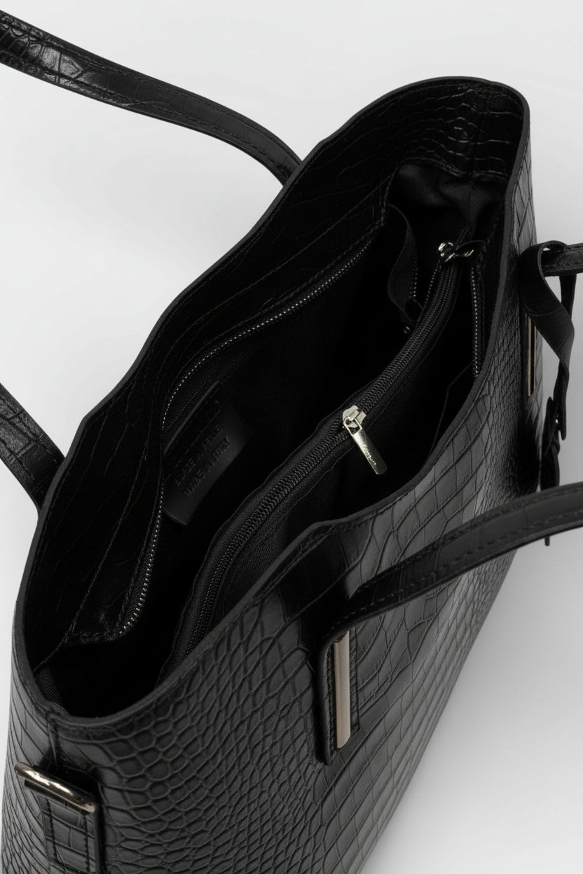 Leather Top Handle Bag 2521 - Black