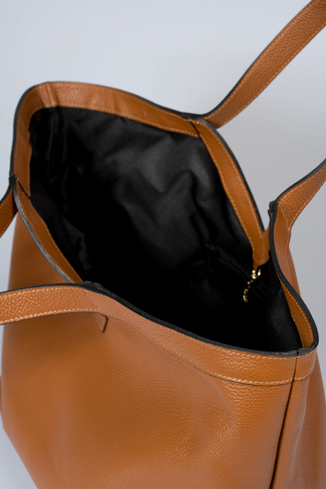 ELARA Leather Top Handle Bag - Cognac