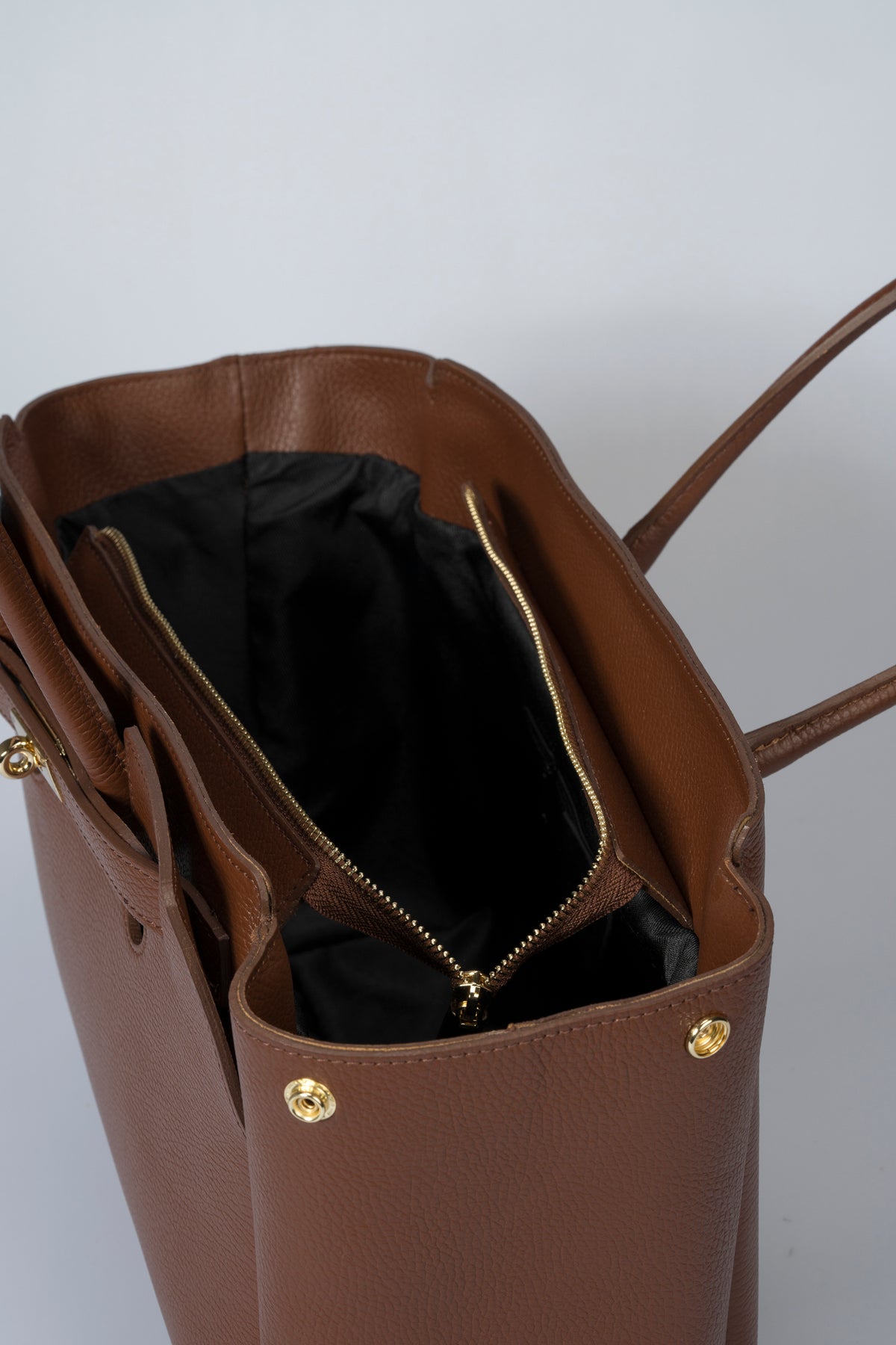 GRACIE Leather Top Handle Bag - Brown