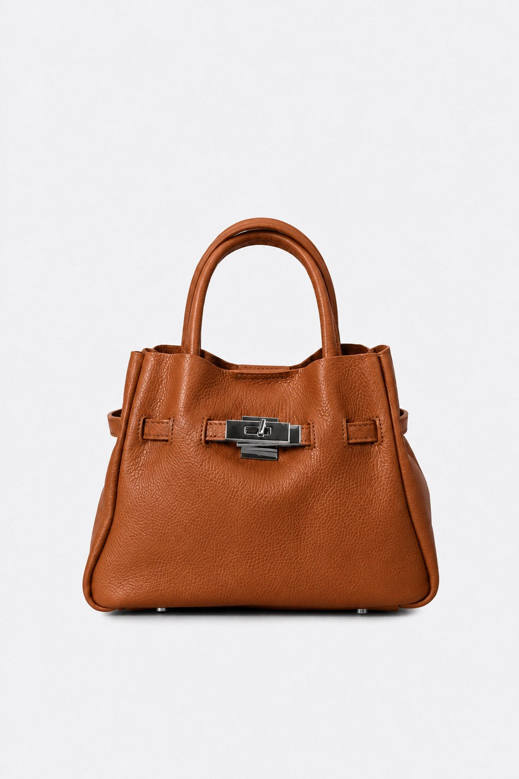 MIRANDA Leather Top Handle Bag - Cognac