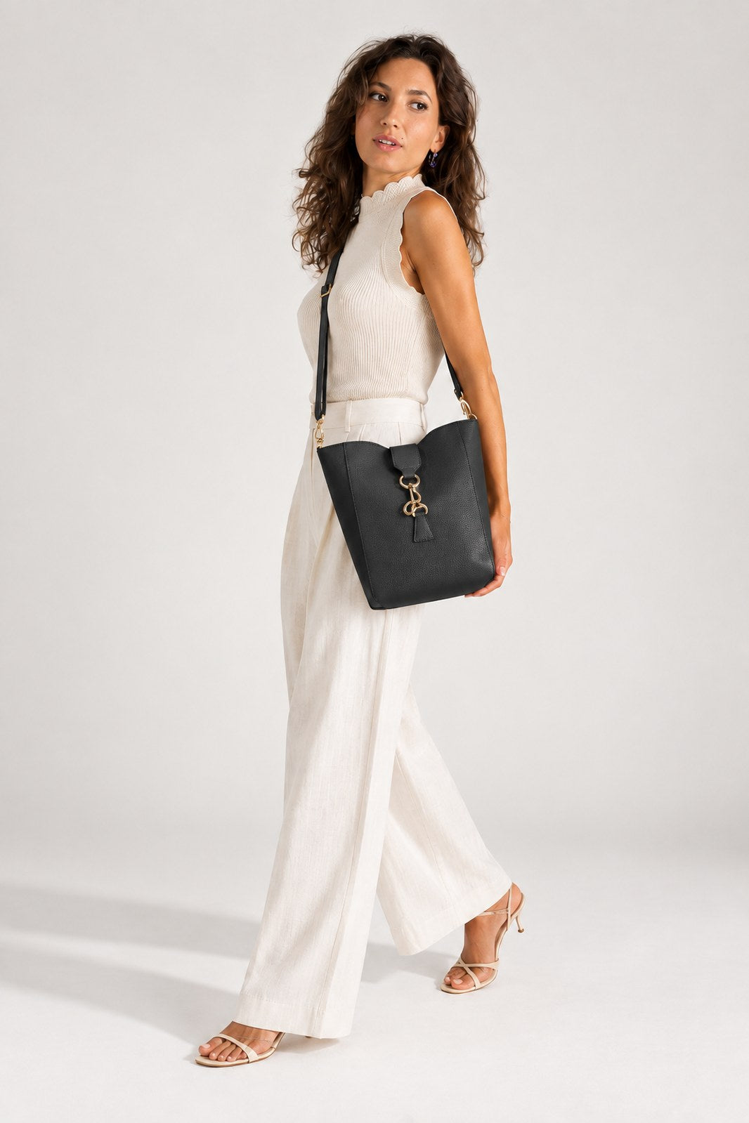 REINA Leather Crossbody Bag - Black