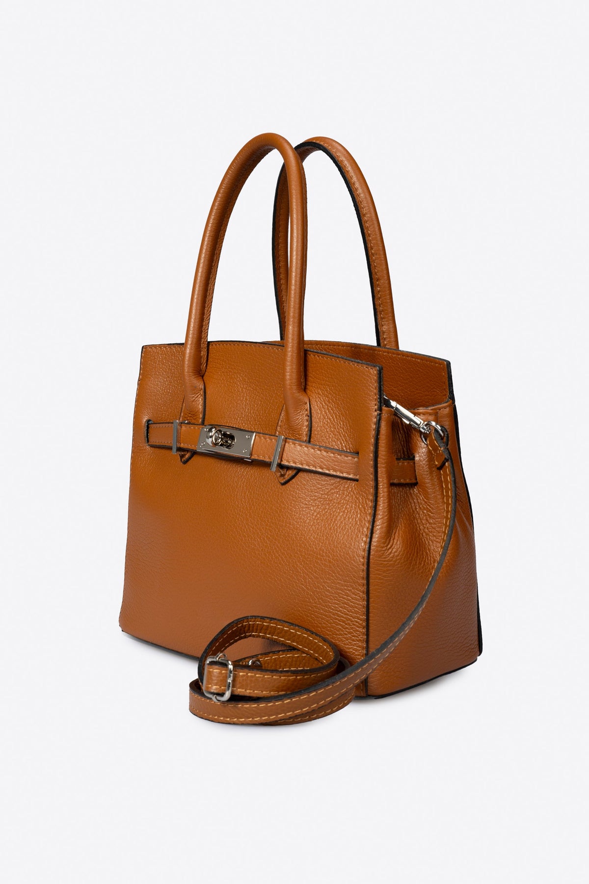 GRETA Leather Top Handle Bag - Cognac