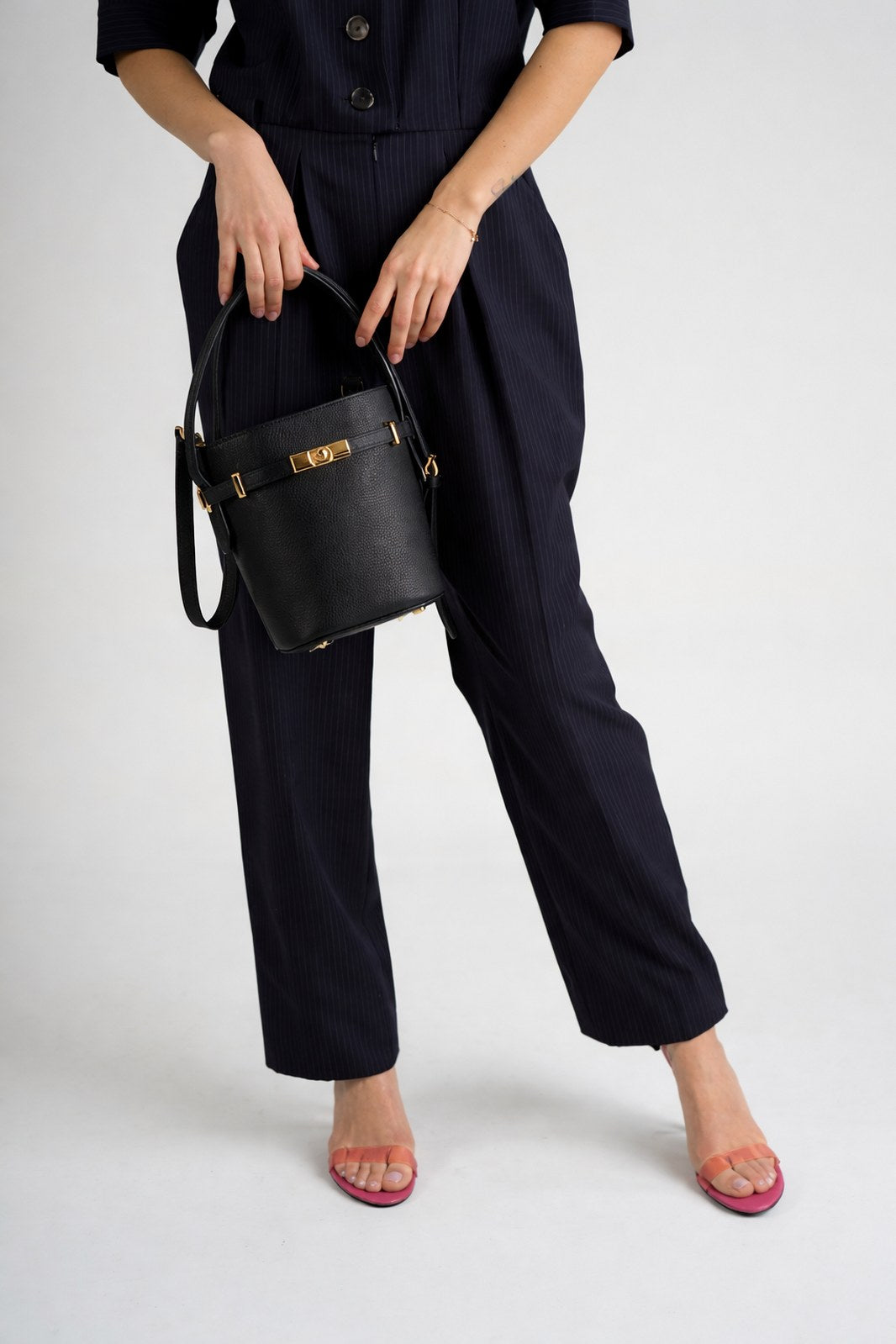 MYRTO Leather Top Handle Bag - Black
