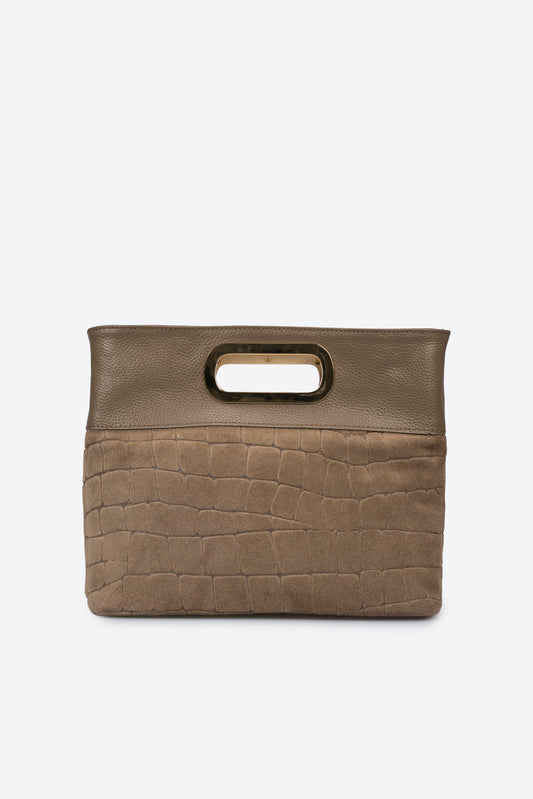 ROSALBA Leather Top Handle Bag - Taupe